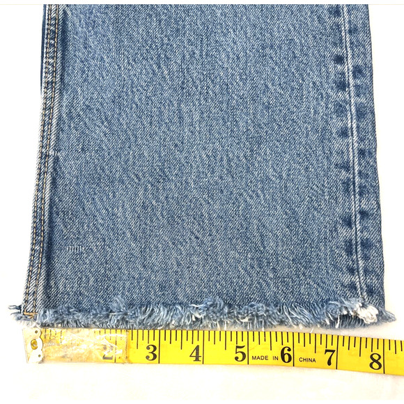 Zara Womens Mid Rise Denim Jeans Size 4 Straight Fringe Raw Hem Medium Washed - Picture 6 of 9